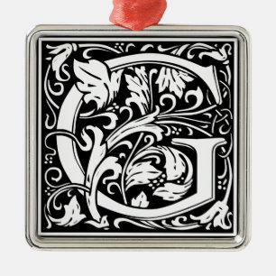 Letter G Mediaeval Monogram Vintage Initial Metal Ornament