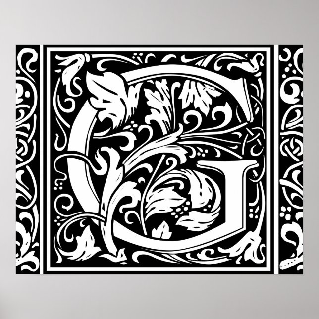 Letter G Mediaeval Monogram Vintage Initial Poster (Front)