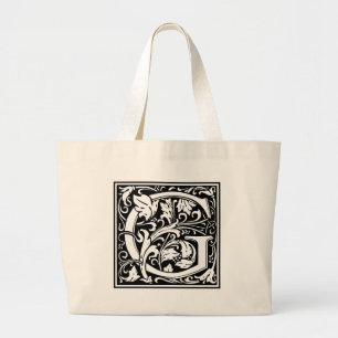 Letter G Mediaeval Monogram Vintage Large Initial Large Tote Bag