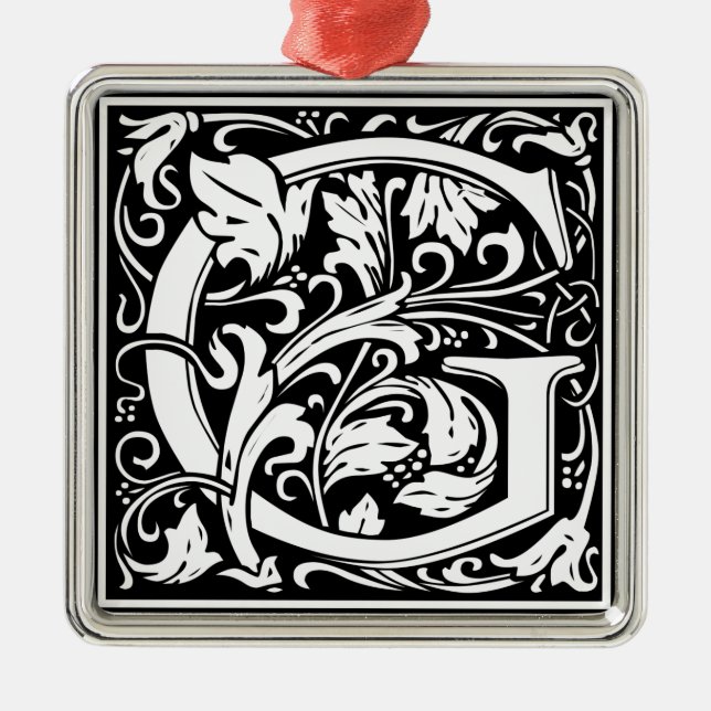 Letter G Medieval Monogram Art Nouveau Metal Ornament (Front)