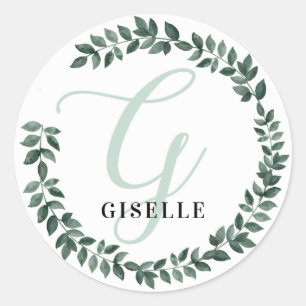 Letter G Monogram Custom Name Minimalist Botanical Classic Round Sticker