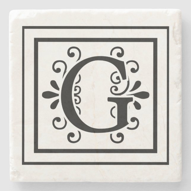 Letter G Monogram Stone Coasters (Front)