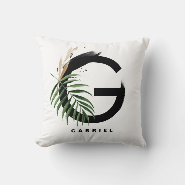 Letter G Monogram | Tropical Palm Personalised Cushion (Front)