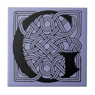 Letter G Monogram Vintage Celtic Knot Print Ceramic Tile
