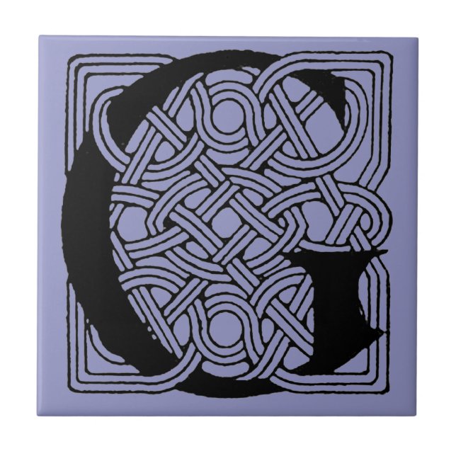 Letter G Monogram Vintage Celtic Knot Print Ceramic Tile (Front)