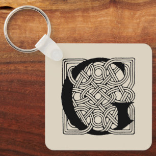 Letter G Monogram Vintage Celtic Knot Print Key Ring