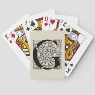 Letter G Monogram Vintage Celtic Knot Print Playing Cards