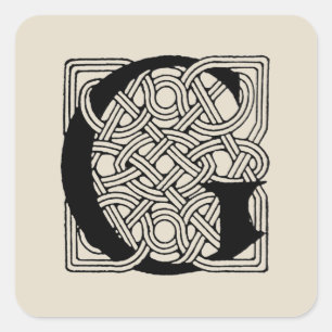 Letter G Monogram Vintage Celtic Knot Print Square Sticker