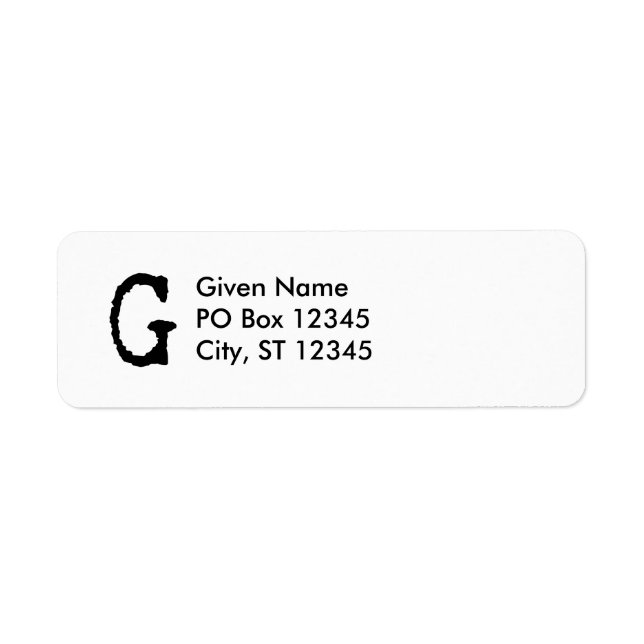 Letter G Return Address Label (Front)