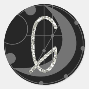 Letter G Rune Runic Monogram Geometric Moon Black Classic Round Sticker