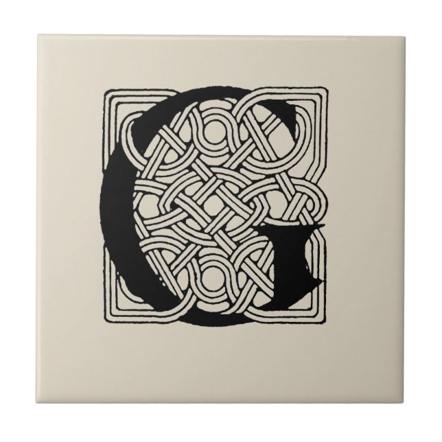 Letter G Vintage Celtic Knot Monogram Ceramic Tile (Front)
