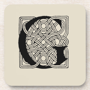 Letter G Vintage Celtic Knot Monogram Coaster