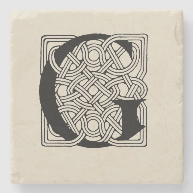 Letter G Vintage Celtic Knot Monogram Stone Coaster (Front)