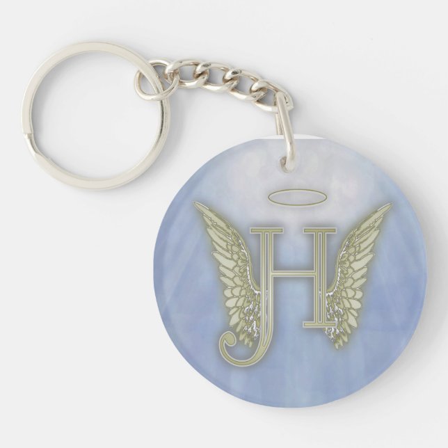 Letter H Angel Monogram Key Ring (Front)