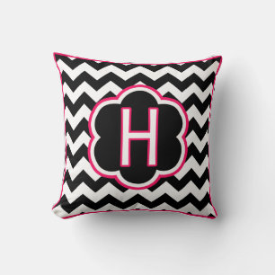Letter H Black and White Chevron Monogram Cushion