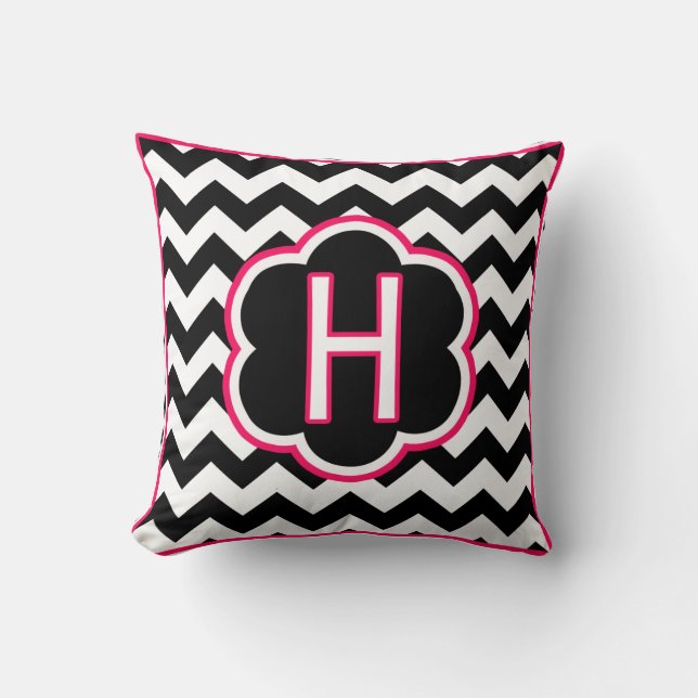 Letter H Black and White Chevron Monogram Cushion (Front)