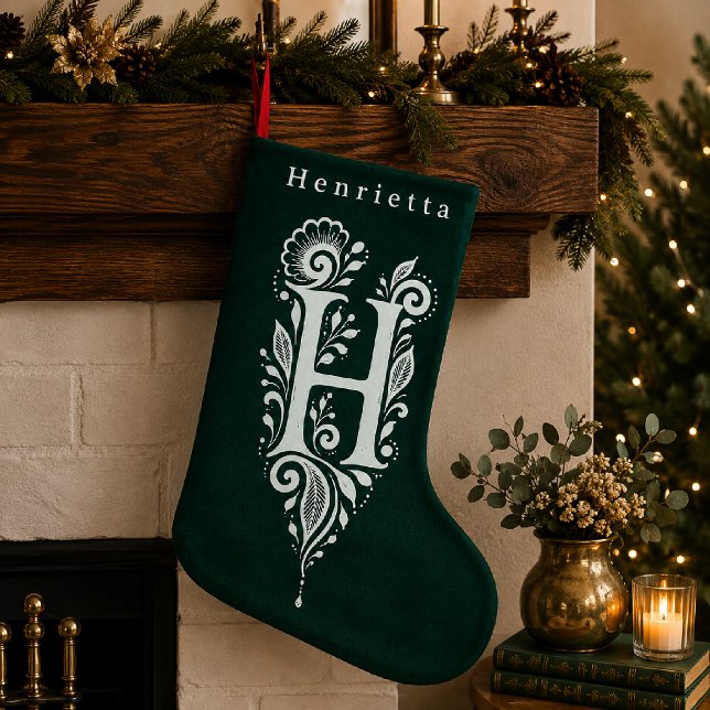 Letter H Botanical Monogram Personalised Stocking (Creator Uploaded)