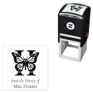 Letter H Butterfly Monogram From the Library Of Self-inking Stamp