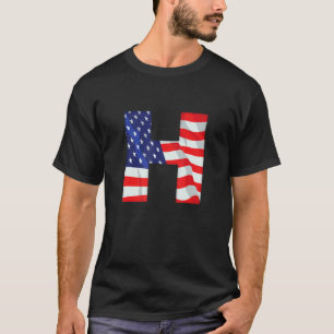 Letter H Capital Alphabet Usa American Flag Monogr T-Shirt