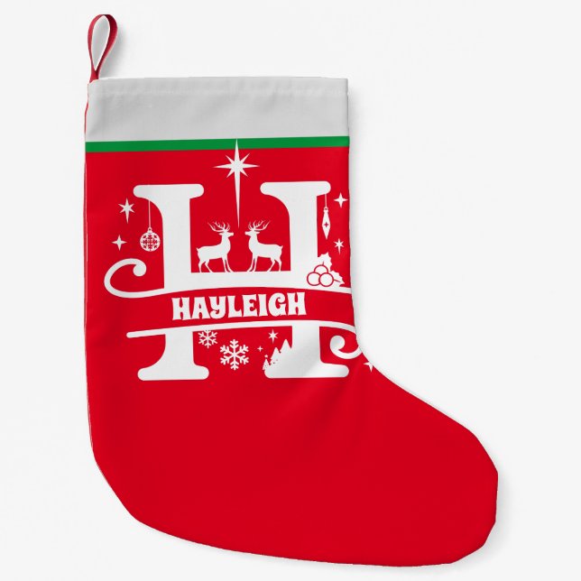 Letter H Christmas Monogram Initial Name Red White Small Christmas Stocking (Front)