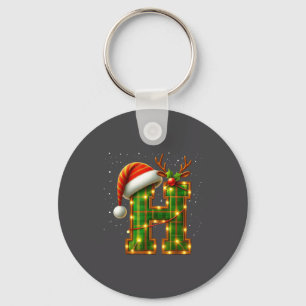 Letter H Christmas Plaid Santa Hat Monogram Initia Key Ring