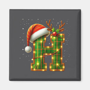 Letter H Christmas Plaid Santa Hat Monogram Initia Magnet