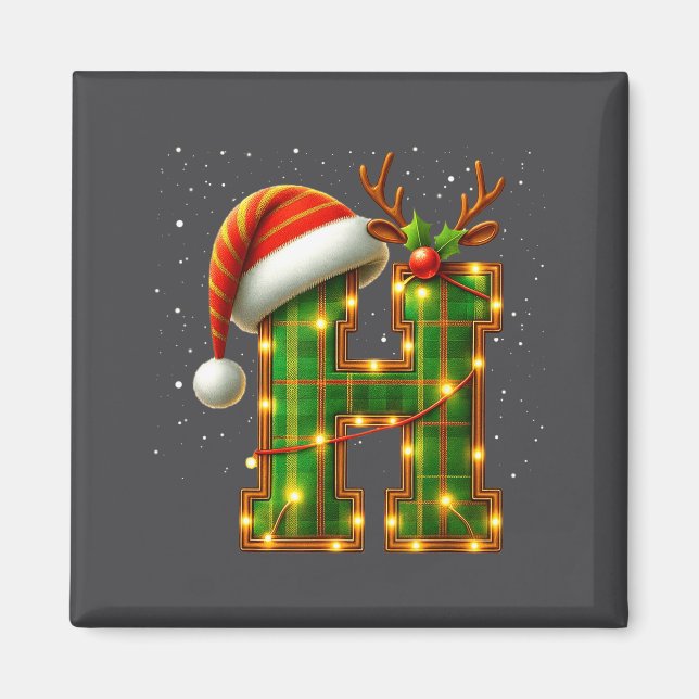 Letter H Christmas Plaid Santa Hat Monogram Initia Magnet (Front)
