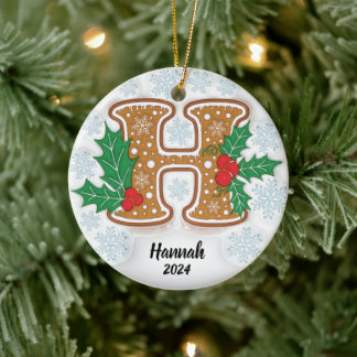 Letter H Custom Name Christmas Ceramic Ornament
