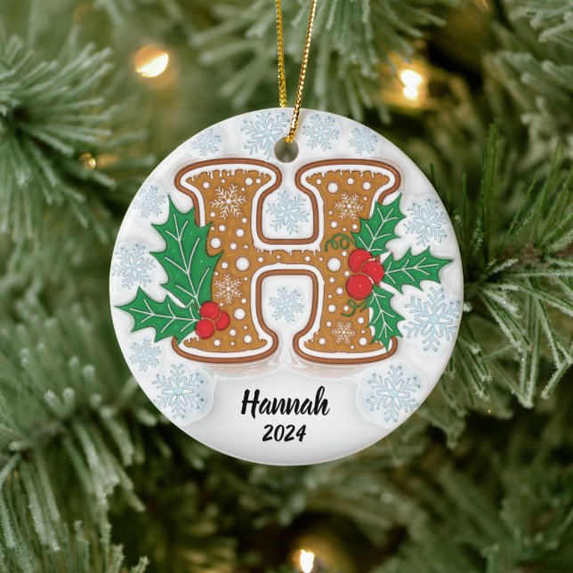 Letter H Custom Name Christmas Ceramic Ornament (Tree)