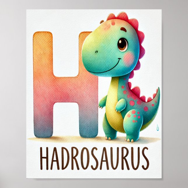 Letter H, Dinosaur Alphabet Watercolor Poster (Front)