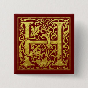 Letter H First Letter Faux Gold 15 Cm Square Badge