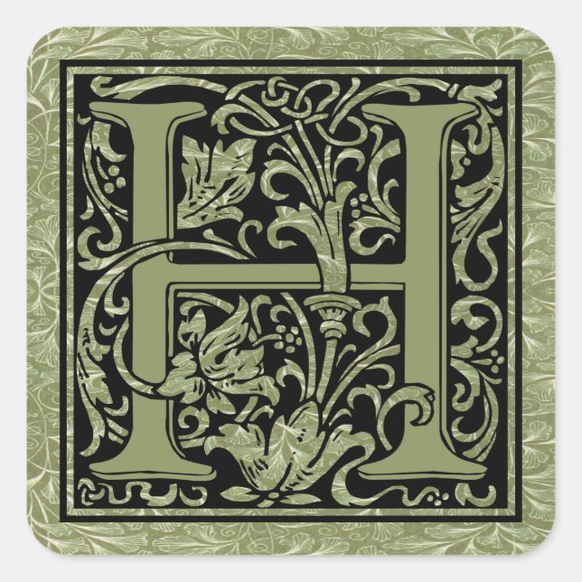 Letter H First Letter Monogram Square Sticker (Front)