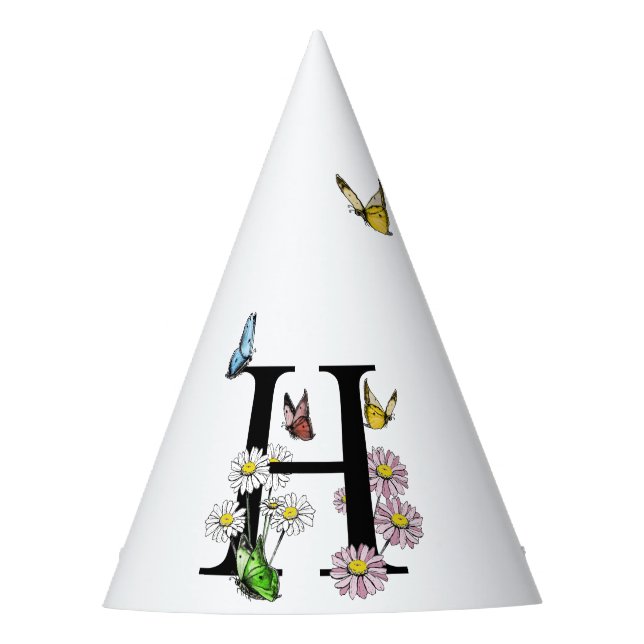 Letter H Floral Butterfly Monogram Initial    Party Hat (Front)