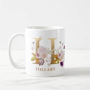 Letter H - Gold Floral Name sister coworker friend Coffee Mug