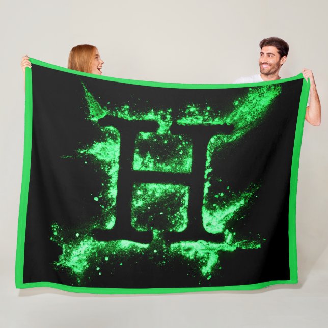 Letter H Green Capital Alphabet Fleece Blanket (In Situ)