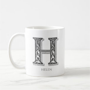 Letter H Grey Monogram Modern Name Coffee Mug