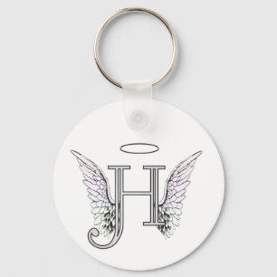 Letter H Initial Monogram with Angel Wings & Halo Key Ring