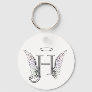 Letter H Initial Monogram with Angel Wings & Halo Key Ring