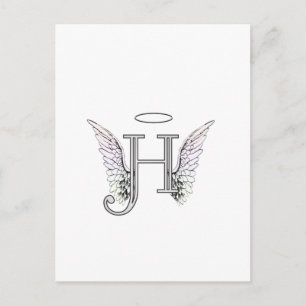 Letter H Initial Monogram with Angel Wings & Halo Postcard