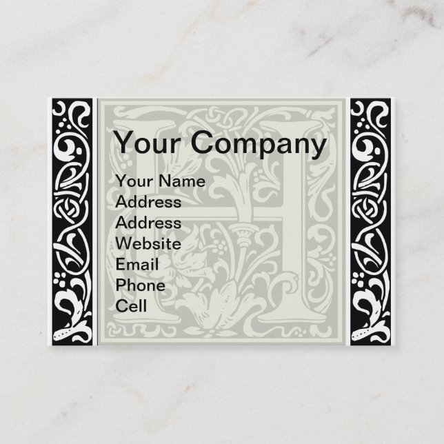 Letter H Mediaeval Monogram Art Nouveau Business Card (Front)