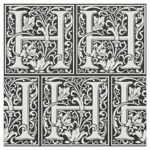 Letter H Mediaeval Monogram Art Nouveau Fabric