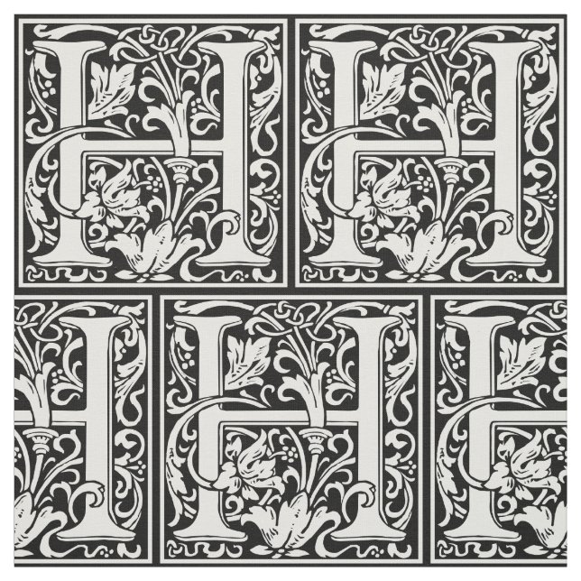 Letter H Mediaeval Monogram Art Nouveau Fabric (Swatch)
