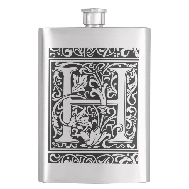 Letter H Mediaeval Monogram Art Nouveau Hip Flask (Front)