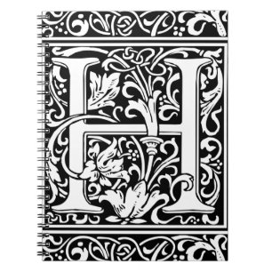 Letter H Mediaeval Monogram Art Nouveau Notebook