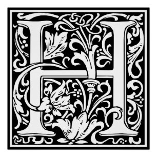 Letter H Mediaeval Monogram Art Nouveau Poster