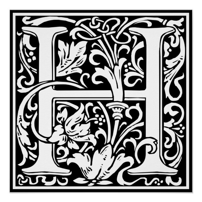 Letter H Mediaeval Monogram Art Nouveau Poster (Front)