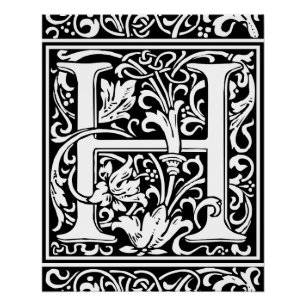 Letter H Mediaeval Monogram Art Nouveau Poster