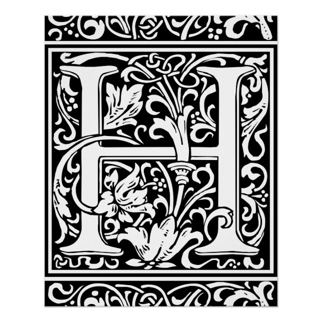 Letter H Mediaeval Monogram Art Nouveau Poster (Front)