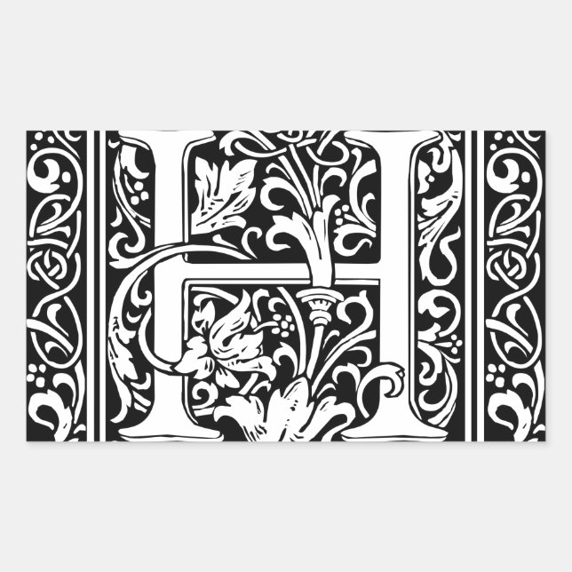 Letter H Mediaeval Monogram Art Nouveau Rectangular Sticker (Front)