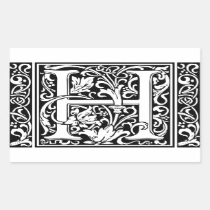 Letter H Mediaeval Monogram Art Nouveau Rectangular Sticker